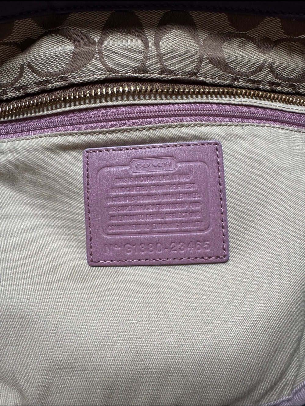 Coach Legacy Weekender Signature C Medium Zip Tote Khaki Jacquard Purple 23465 - Picture 10 of 13